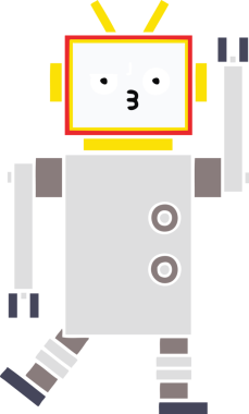 Bir insan tarafından çizilmiş düz renkli bir robot karikatürü