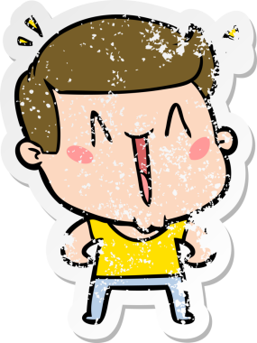 Bir insan tarafından çizilmiş heyecanlı bir karikatür çıkartması.