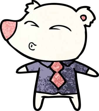 Kutup ayısı gömlekli ve kravatlı bir insan tarafından çizilmiş.