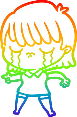 Gökkuşağı gradyan çizimi bir insan tarafından çizilmiş ağlayan bir çizgi kadın çizimi