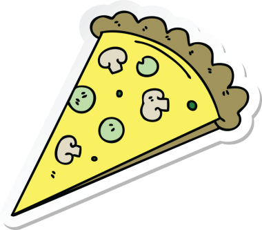 Bir insan tarafından çizilmiş tuhaf bir pizza diliminin çıkartması.