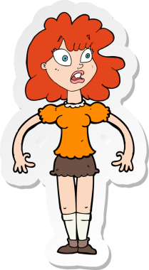 Karikatür çıkartması. Güzel bir kız. Bir insan tarafından çizilmiş şok ifadesi.