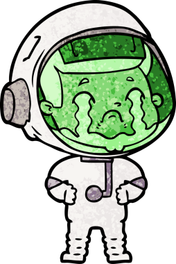 Bir insan tarafından çizilmiş ağlayan astronot çizgi filmi.