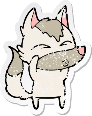 Bir insan tarafından çizilmiş bir kurt çizgi filminin hüzünlü çıkartması.