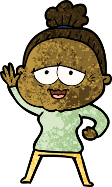 Bir insan tarafından çizilmiş mutlu yaşlı kadın çizgi filmi.