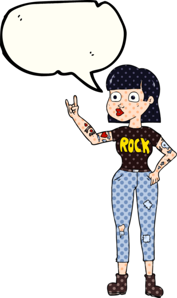 Bir insan tarafından çizilmiş serbest çizilmiş çizgi roman konuşma balonu rock kızı.