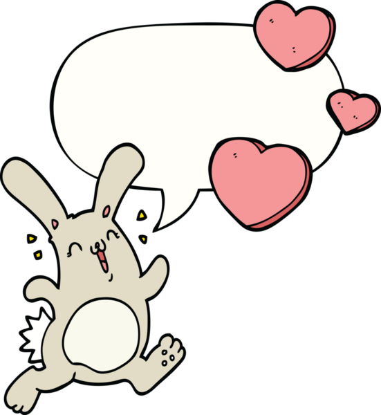 Bir insan tarafından çizilmiş konuşma balonuna aşık çizgi film tavşanı