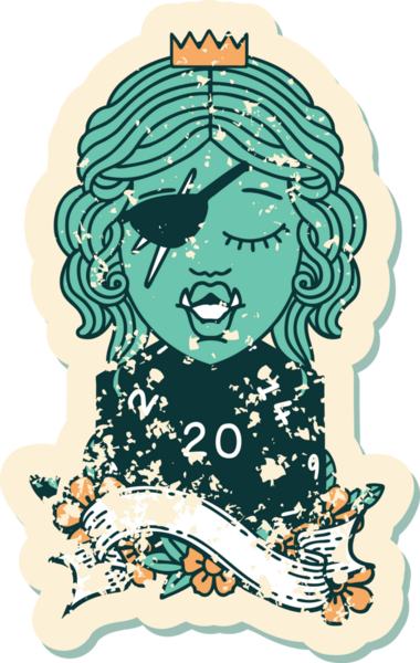 Retro Dövme Biçimli Ork karakteri bir insan tarafından çizilmiş 20 zar ile