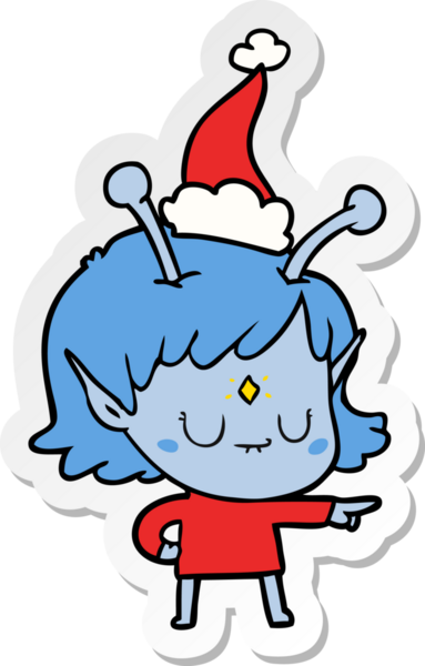 Bir insan tarafından çizilmiş Noel Baba şapkası giyen uzaylı bir kızın el yazısı.