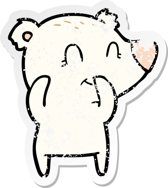 Bir insan tarafından çizilmiş kıkırdayan kutup ayısı karikatürünün sıkıntılı çıkartması