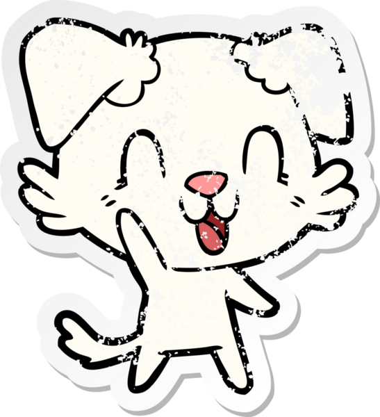 Bir insan tarafından çizilmiş, gülen bir köpeğin sıkıntılı çıkartması.