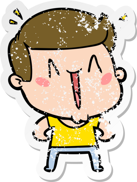 Bir insan tarafından çizilmiş heyecanlı bir karikatür çıkartması.