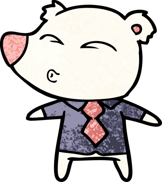 Kutup ayısı gömlekli ve kravatlı bir insan tarafından çizilmiş.