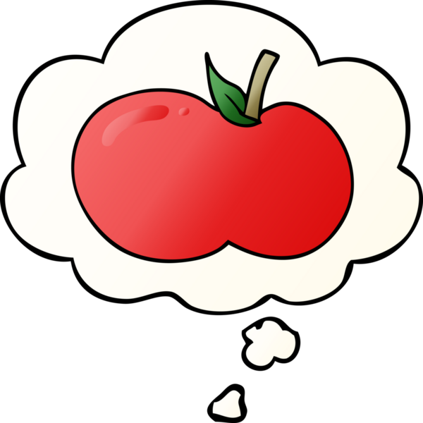 bir insan tarafından çizilmiş yumuşak eğimli düşünce baloncuklu çizgi film elması