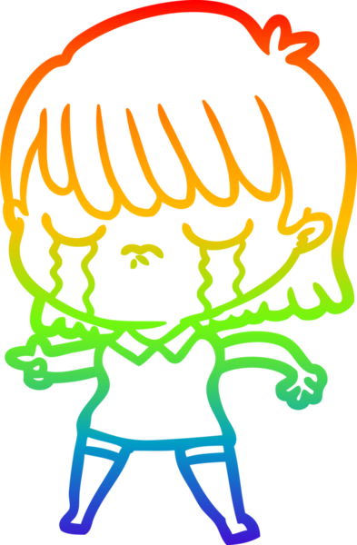 Gökkuşağı gradyan çizimi bir insan tarafından çizilmiş ağlayan bir çizgi kadın çizimi