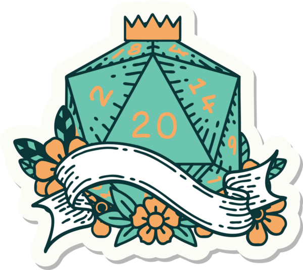 Bir insan tarafından çizilmiş 20 D20 zarının çıkartması.