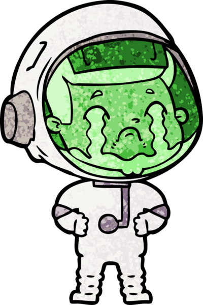 Bir insan tarafından çizilmiş ağlayan astronot çizgi filmi.