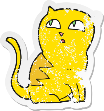 Bir insan tarafından çizilmiş bir karikatür kedinin gerilmiş çıkartması.