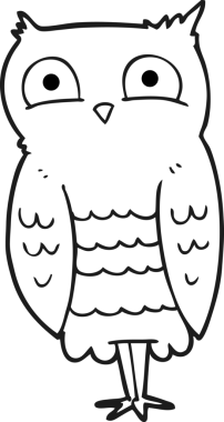 Bir insan tarafından çizilmiş siyah beyaz baykuş çizimi.