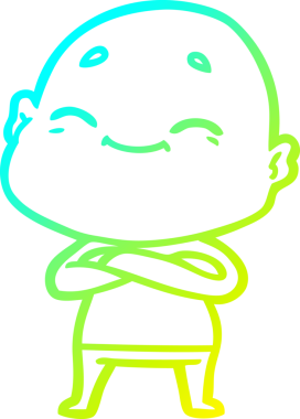 Bir insan tarafından çizilmiş, mutlu, kel bir adamın çizdiği soğuk çizgi.