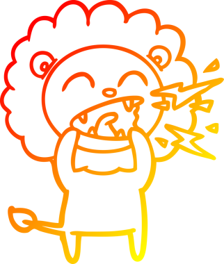 Bir insan tarafından çizilen kükreyen bir aslanın sıcak çizgi çizimi