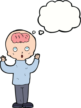 Bir insan tarafından çizilmiş düşünce baloncuklu çizgi film dehası.