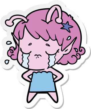 Bir insan tarafından çizilmiş ağlayan uzaylı bir kızın çıkartması.