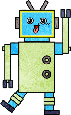 Bir insan tarafından çizilmiş bir robotun retro grunge dokusu