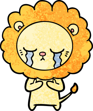 Bir insan tarafından çizilmiş ağlayan çizgi film aslanı.