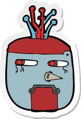 Bir insan tarafından çizilmiş altın renkli robot kafasının çıkartması.