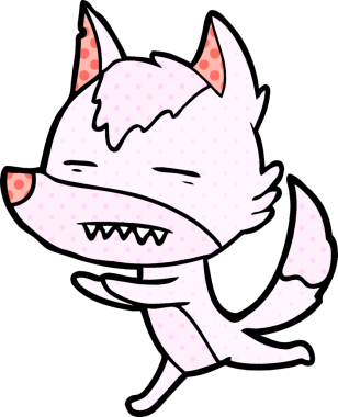 Bir insan tarafından çizilen dişleri gösteren bir kurt çizgi filmi.