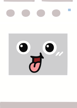 Bir insan tarafından çizilmiş mutfak fırınının düz renkli retro karikatürü