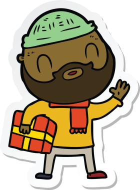 Bir insan tarafından çizilmiş sakallı bir adamın çıkartması.