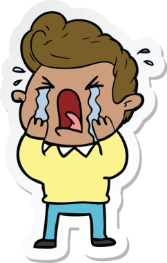 Bir insan tarafından çizilmiş ağlayan bir karikatür çıkartması.