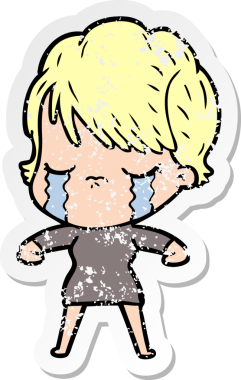 Bir insan tarafından çizilmiş ağlayan karikatürlü bir kadının sıkıntılı çıkartması.