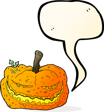 Bir insan tarafından çizilmiş balkabağı ve konuşma baloncuğu.