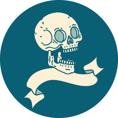 bir insan tarafından çizilmiş bir kafatası pankartıyla dövme biçimi simgesi