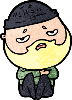 Bir insan tarafından çizilmiş sakallı endişeli bir adam.