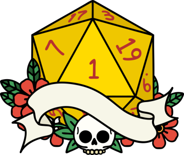 Retro Dövme Biçimi Doğal Bir d20 zar bir insan tarafından çizildi