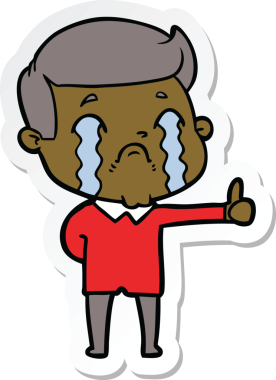 Bir insan tarafından çizilmiş, ağlayan bir çizgi film karakterinin çıkartması.