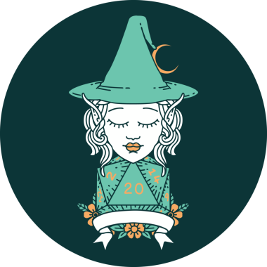 Bir insan tarafından çizilmiş doğal yirmilik zarlı elf büyüsü ikonu.