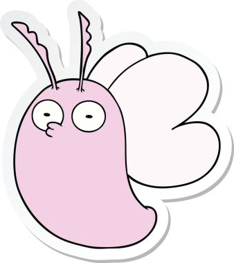 Bir insan tarafından çizilmiş komik bir kelebeğin çıkartması.