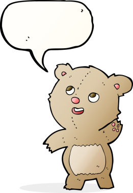 Bir insan tarafından çizilmiş konuşma balonlu şirin oyuncak ayı.