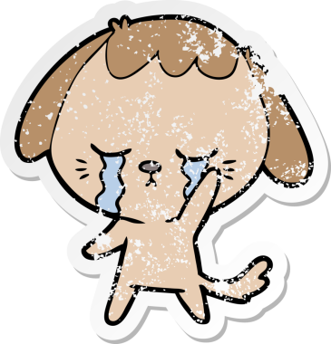 Bir insan tarafından çizilmiş, ağlayan bir köpeğin dertli çıkartması.