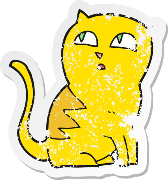 Bir insan tarafından çizilmiş bir karikatür kedinin gerilmiş çıkartması.