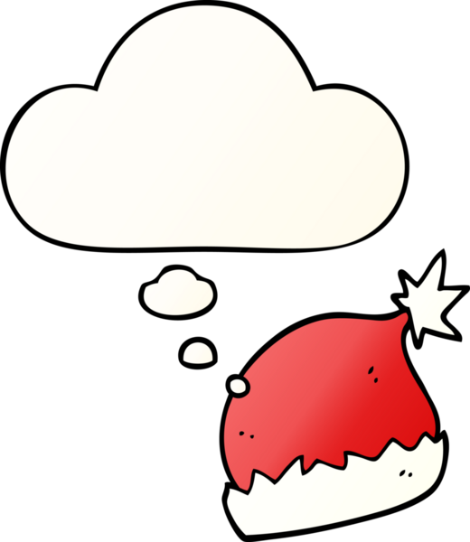 Düşünce baloncuklu çizgi film Noel Baba şapkası bir insan tarafından çizilmiş.