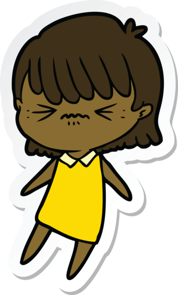 Bir insan tarafından çizilmiş kızgın bir çizgi film kızına ait etiket.