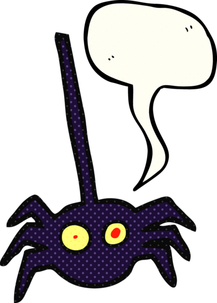 Bir insan tarafından çizilmiş serbest çizilmiş çizgi roman konuşma balonu Cadılar Bayramı örümceği.