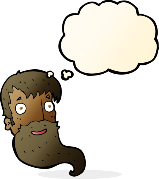 Bir insan tarafından çizilmiş düşünce balonlu sakallı bir adam.