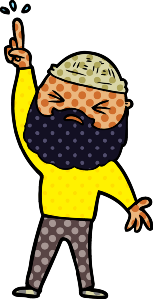 Bir insan tarafından çizilmiş sakallı bir çizgi film adamı.